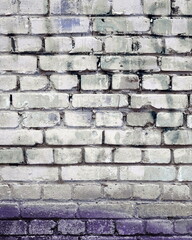 White Purple Grungy Urban Background. Empty Grunge Brick Wall. Graffiti Covered With White Paint. Dirty Brickwall Vertical Image.