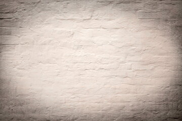 Retro White Shabby Brick Wall Background, Old Stone Brickwork Plaster Texture, Grunge Clean Stucco Wall With Vignette.