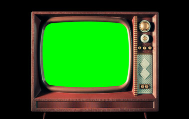 A toy tv from the age of the analog transmissions, with buttons and a green screen replacing the...