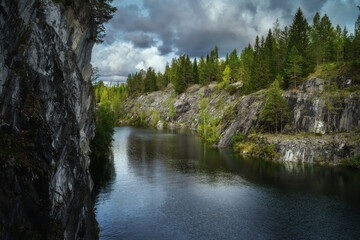 Fototapeta na wymiar Marble canyon in Ruskeala Nature Reserve in Republic of Karelia, North Russia