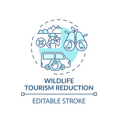 Wildlife tourism reduction turquoise concept icon. Preserve biodiversity. Animal abuse. Nature conservation idea thin line illustration. Vector isolated outline RGB color drawing. Editable stroke