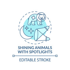 Shining animals with spotlights turquoise concept icon. Harm wildlife. Animal welfare. Nature conservation idea thin line illustration. Vector isolated outline RGB color drawing. Editable stroke