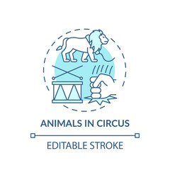 Animals in circuses turquoise concept icon. Cruelty for entertainment and amusement. Animal abuse, wildlife harm idea thin line illustration. Vector isolated outline RGB color drawing. Editable stroke