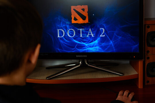 LVIV, UKRAINE - MARCH 08, 2019: Illustration of the game Dota 2, training the player before the championship in the gaming club
