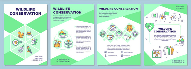Fototapeta na wymiar Wildlife conservation brochure template. Protecting wild species. Flyer, booklet, leaflet print, cover design with linear icons. Vector layouts for magazines, annual reports, advertising posters