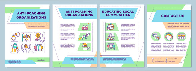 Saving endangered species brochure template. Anti-poach organization. Flyer, booklet, leaflet print, cover design with linear icons. Vector layouts for magazines, annual reports, advertising posters