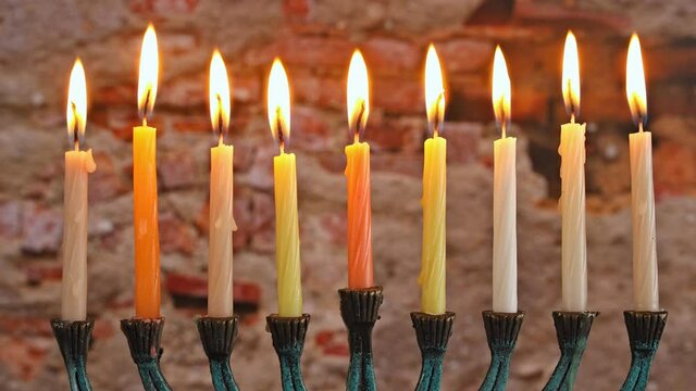 Candles with orthodox jewish light a hanukkah menorah