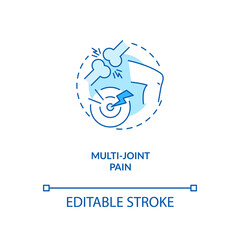 Multi-joint pain concept icon. CFS symptom idea thin line illustration. Rheumatoid arthritis, osteoarthritis. Muscle weakness. Lyme disease. Vector isolated outline RGB color drawing. Editable stroke