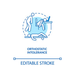 Orthostatic intolerance concept icon. CFS symptom idea thin line illustration. Anxiety disorders. Feeling dizzy. Postural hypotension. Vector isolated outline RGB color drawing. Editable stroke
