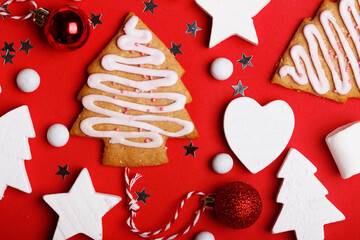christmas gingerbread on a red background