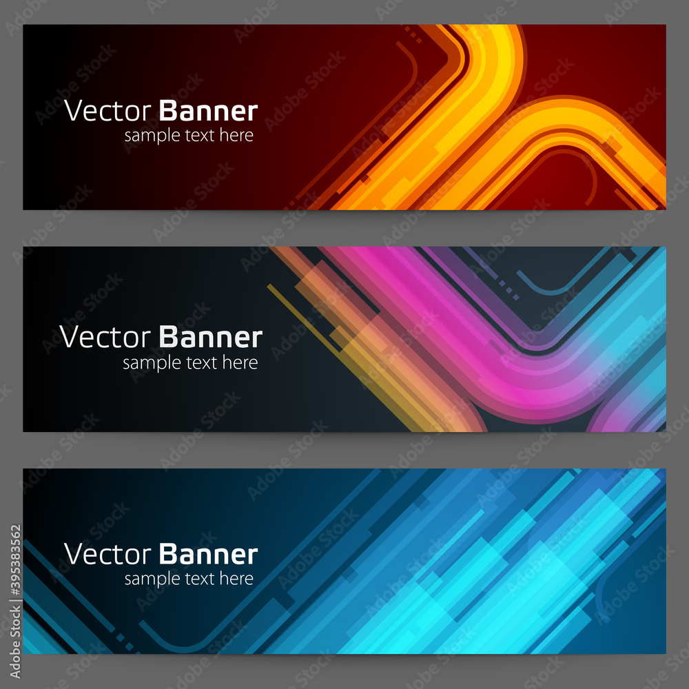 Wall mural abstract banner with geometric curved lines and shapes vector template. bright yellow futuristic tra