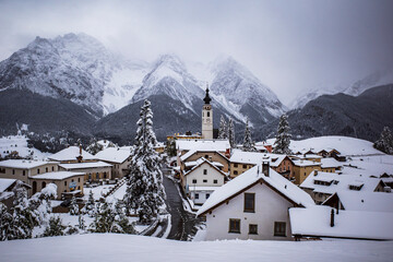 ftan scuol switzerland snow covered mountains