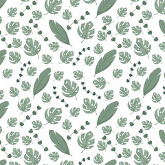 Green tropical leaves. Vector seamless pattern.