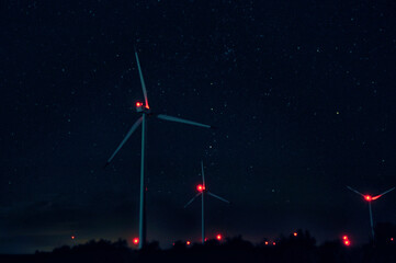 Windmills at night