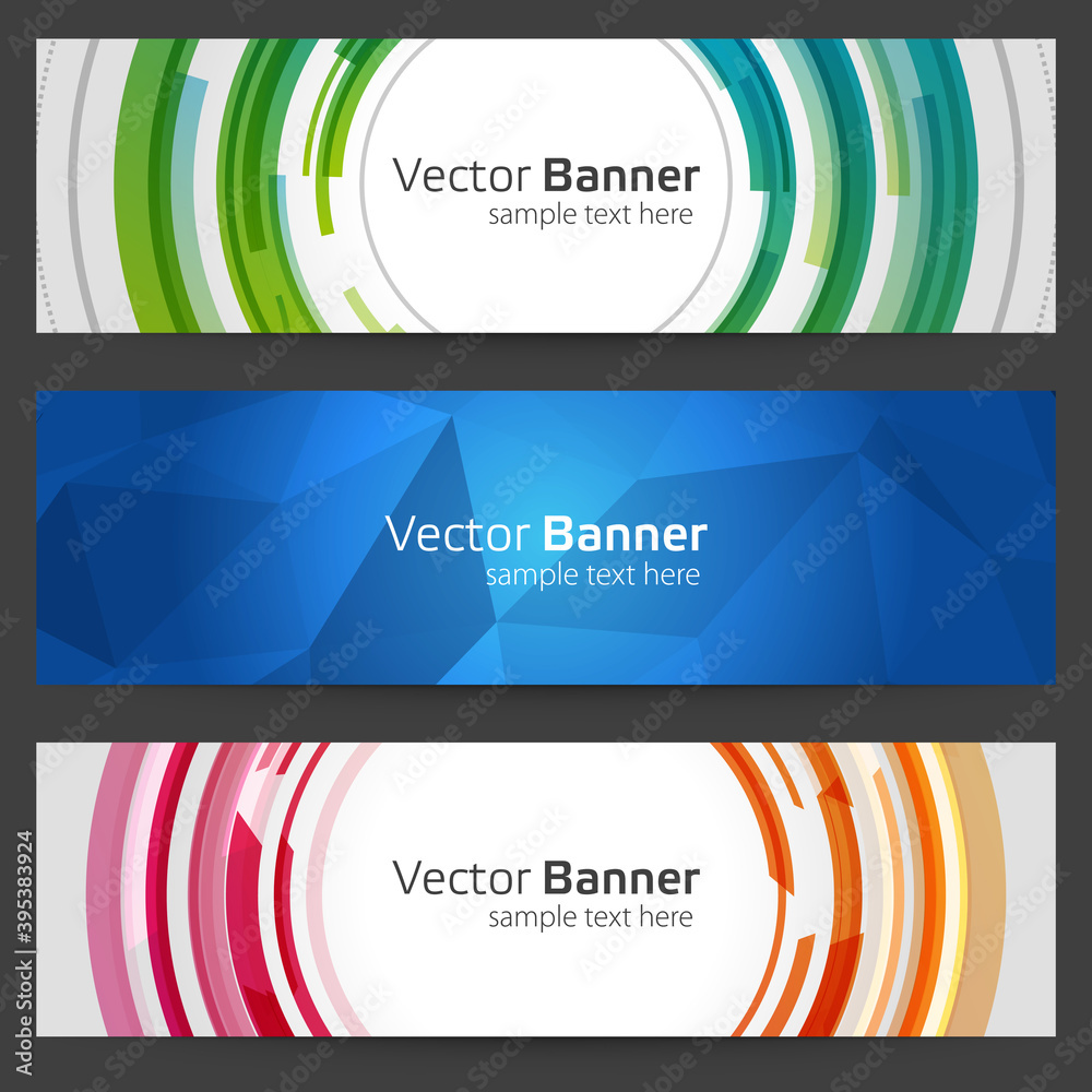 Wall mural geometric banner with round and polygons abstract vector template. green futuristic disc design with