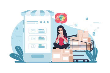 Shopping and payment online store concept with customer.