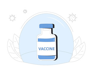 Vaccine. Bottle of coronavirus vaccine. Complete research and development.Vector line art illustration.
