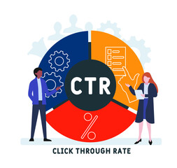 Flat design with people. CTR - Click Through Rate  acronym. business concept background. Vector illustration for website banner, marketing materials, business presentation, online advertising
