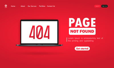 Obraz premium 404 error sign illustration. Page not found on laptop screen. UI design. Vector on isolated background. EPS 10