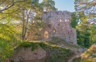 Fototapeta na wymiar Heiligenstein, France - 09 01 2020: View of the ruins of the Landsberg Castle