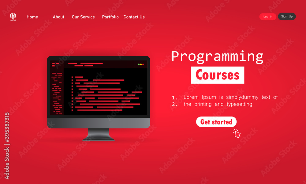 Poster programming courses illustration. cyber education course concept. learning coding on computer. vecto