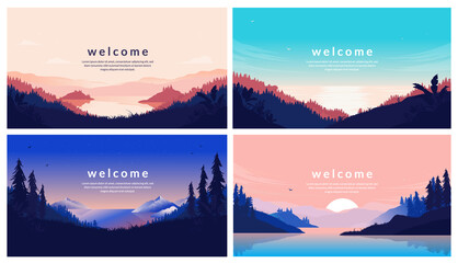 Welcome screen set - Collection of vector nature backgrounds with copy space for text