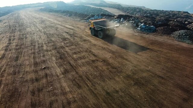 giant huge quarry trucks mining quarries aerial videography quarry