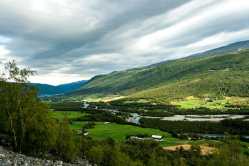 Fototapeta na wymiar Beautiful Landscape around Otta river near Fossbergom, Garmo, Norway, Scandinavia