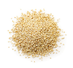 Quinoa seed pile on white background, isolated. The view from top