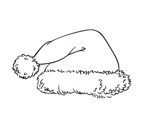 Hand drawn Santa hat isolated sketch, Doodle ink christmas hat black and white graphics