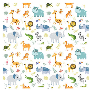 Isolated vector seamless pattern of african animals. Illustration for textile and texture design
