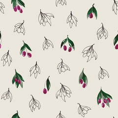 Fototapeta premium Seamless pattern with branches and berries. Watercolor handmade illustrations. 