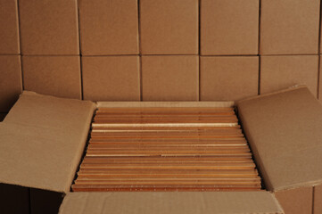 cardboard box with wooden frames