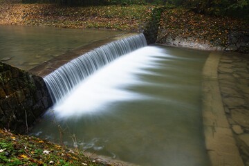 Weir on the river. River Juhyne. East Moravia. Czech Republic. Europe. 