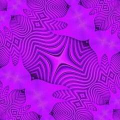 stylized mountain peak repeating intricate geometric patterns and design in shades of pink and purple on a black background