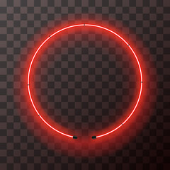 Red neon round frame, template on transparent background