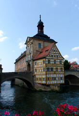 Fototapeta na wymiar City hall in Bamberg, Germany. UNESCO world heritage. Timbered house.