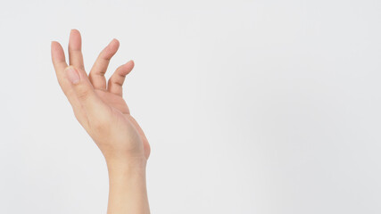 Male Hand washing gesture on white background.