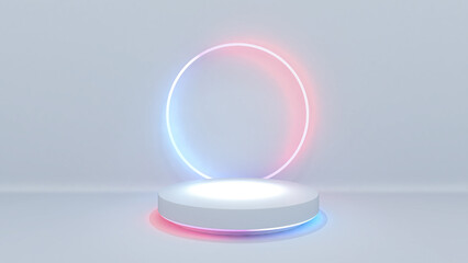 White Product display area concept with red blue neon light 3D rendering