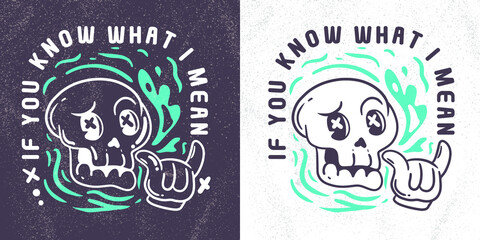 cute retro skull with vintage cartoon style illustration