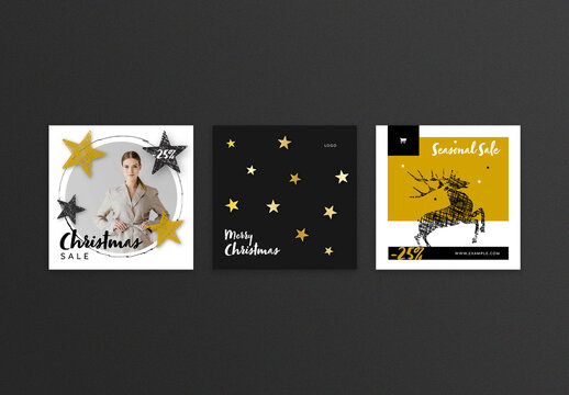 Seasonal Social Media Post Layouts with Gold Accent