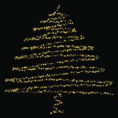 Christmas tree drawn with golden star line on black background
