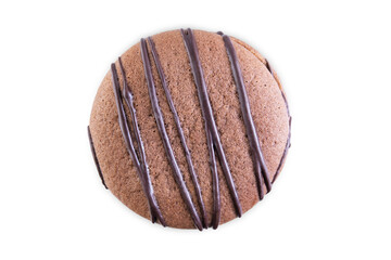 Soft chocolate cookies with marshmallow filling on a white isolated background