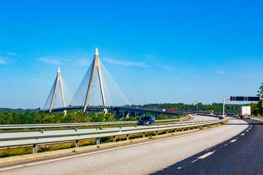 Traffic in summer on Uddevallabron Bridge in Uddevalla, Sweden.