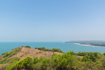 Fototapeta na wymiar Panoramic view of beautiful Arabian Sea from Chapora Fort, Goa, India