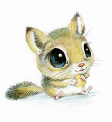 squirrel with cookies drawn with colored pencils