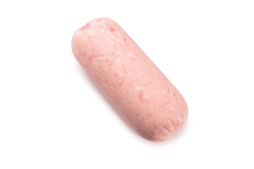 Boiled sausage isolated on white background. Slices.