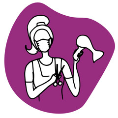 sphere of beauty, beauty studio vector graphics illustrator, hairdresser with scissors and a comb for styling, master hairdresser with a hairdryer for styling hair, flyer for a beauty salon, an Instag