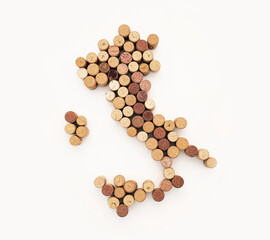 Italy map made from corks isolated on white background