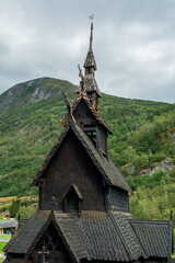 Fototapeta na wymiar Borgund Stave Church, Built 1200 Sogn Og, Norway, wooden black church